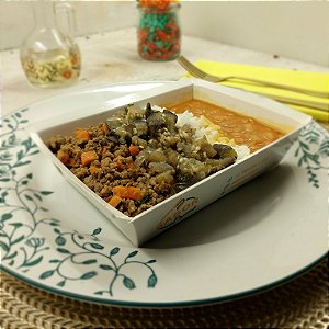 Carne moída com cenoura + Arroz + Feijão + Berinjela