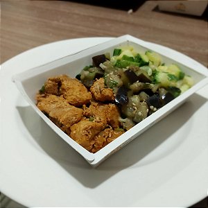 Filé mignon suíno com toque de laranja + Berinjela e Abobrinha