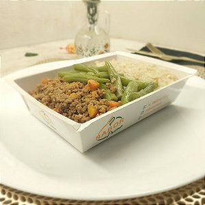 Carne moída com cenoura + Arroz integral + Vagem