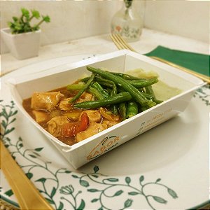 Frango xadrez + Purê de batata doce + Vagem