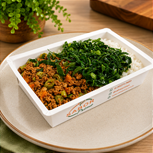 Carne moída c/ cenoura + Arroz branco e Couve refogada
