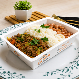 Carne moída c/ Brócolis e Cenoura + Arroz e Feijão