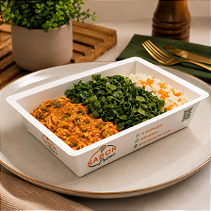 Strogonoff de frango zero lacteo + Arroz c/ cenoura + Couve refogada
