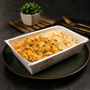 Strogonoff de frango zero lacteo + Arroz com cenoura