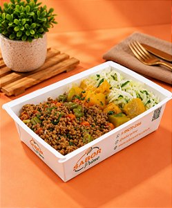 Carne moida com vagem e cenoura + Cabotiá refogada + Repolho