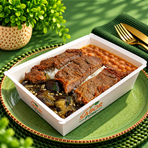 Bife de Alcatra + Arroz + Feijão + Berinjela no azeite