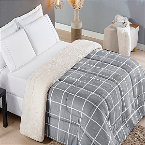 Coberdrom King Dupla Face Estampado de Sherpa Edredom Austin - Cinza