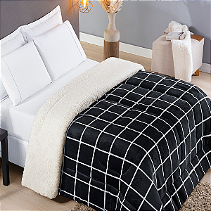 Coberdrom King Dupla Face Estampado de Sherpa Edredom Austin - Preto