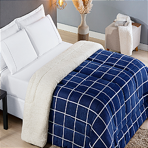 Coberdrom Queen Dupla Face Estampado de Sherpa Edredom Austin -  Marinho