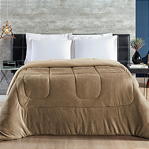 Coberdrom Casal Queen Malha 100% Algodão Edredom com Sherpa - Cáqui