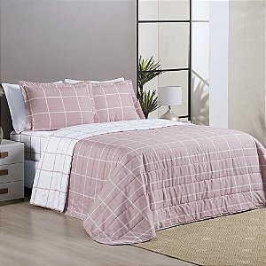 Cobre Leito Casal Padrão 03 Peças Dupla Face 200 Fios Estampado Austin - Rosa