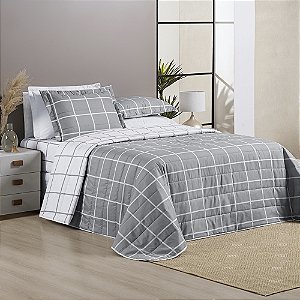 Cobre Leito King 03 Peças Dupla Face 200 Fios Estampado Austin - Cinza