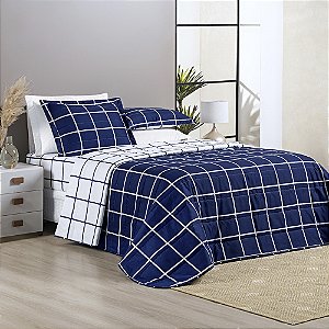 Cobre Leito King 03 Peças Dupla Face 200 Fios Estampado Austin - Marinho