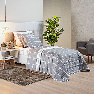 Cobre Leito Solteiro 03 Peças Dupla Face 200 Fios Estampado Austin - Cinza
