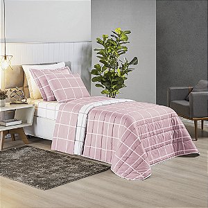 Cobre Leito Austin Dupla Face Solteiro 02 Peças 200 Fios Estampado - Rosa