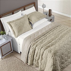 Cobre Leito Casal Padrão 03 peças Dupla Face 300 Fios Aveline - Cáqui