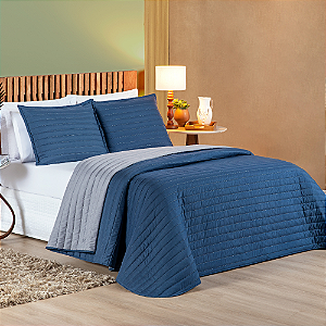 Cobre Leito King 03 Peças Dupla Face 200 Fios Colors - Marinho/Cinza