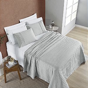 Cobre Leito King 03 Peças Dupla Face 200 Fios Bordado Inglês Nobless - Cinza Geada