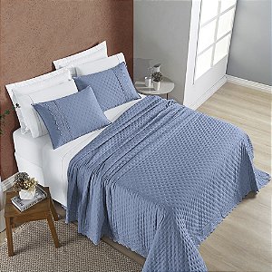 Cobre Leito King 03 Peças Dupla Face 200 Fios Bordado Inglês Nobless - Ice Blue