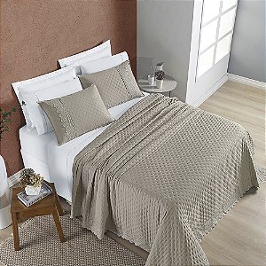 Cobre Leito King 03 Peças Dupla Face 200 Fios Bordado Inglês Nobless - Taupe