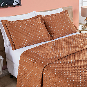 Cobre Leito Casal Padrão 03 Peças Dupla Face 200 Fios Bordado Ravena - Terracota