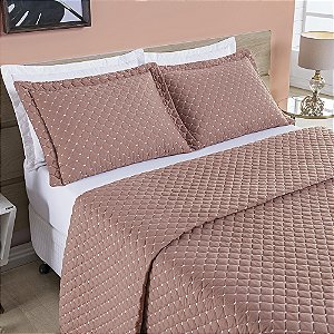 Cobre Leito King 03 Peças Dupla Face 200 Fios Bordado Ravena - Rosê