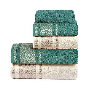 Jogo de banho 05 Peças 100% Algodão Toalha Felpuda Essence - Erva doce/Pérola