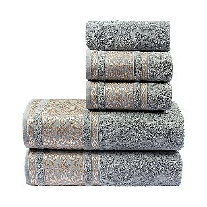 Jogo de banho 05 Peças 100% Algodão Toalha Felpuda Essence - Granito