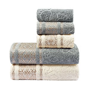Jogo de banho 05 Peças 100% Algodão Toalha Felpuda Essence - Granito/Pérola