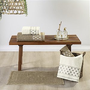 Jogo de banho 05 Peças 100% Algodão toalha Petit Poá - Fendi/Pérola