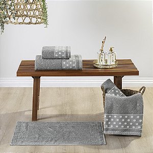 Jogo de banho 05 Peças 100% Algodão toalha Petit Poá - Granito