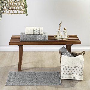 Jogo de banho 05 Peças 100% Algodão toalha Petit Poá - Granito/Pérola