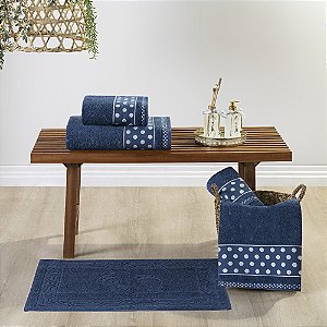 Jogo de banho 05 Peças 100% Algodão toalha Petit Poá - Marinho