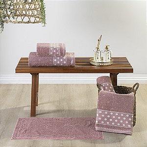 Jogo de banho 05 Peças 100% Algodão toalha Petit Poá - Rosa chá