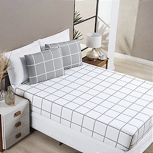 Jogo de cama Casal padrão 03 peças Micro Percal 200 Fios Austin Estampa - Cinza