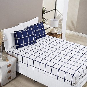 Jogo de cama Casal padrão 03 peças Micro Percal 200 Fios Austin Estampa -  Marinho