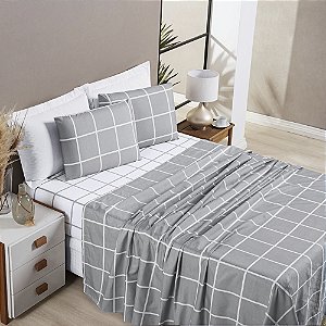 Jogo de cama Casal padrão 04 peças Micro Percal 200 Fios Austin Estampa -  Cinza