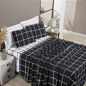 Jogo de cama Casal padrão 04 peças Micro Percal 200 Fios Austin Estampa - Preto