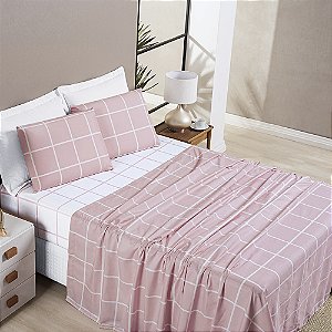 Jogo de cama Austin lençol Queen 04 peças Micro Percal 200 Fios Estampado - Rosa