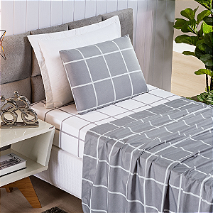 Jogo de cama Solteiro 03 peças Micro Percal 200 Fios Austin Estampa - Cinza