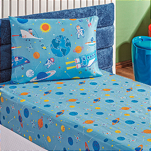 Jogo de cama Solteiro 02 peças lençol Toque Macio Bouti Kids - Astronauta