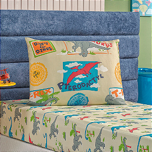 Jogo de cama Solteiro 02 peças lençol Toque Macio Bouti Kids - Dino