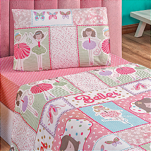 Jogo de cama Solteiro 03 peças lençol Toque Macio Bouti Kids - Ballet