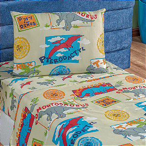 Jogo de cama Solteiro 03 peças lençol Toque Macio Bouti Kids - Dino