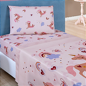 Jogo de cama Solteiro 03 peças lençol Toque Macio Bouti Kids - Unicórnio