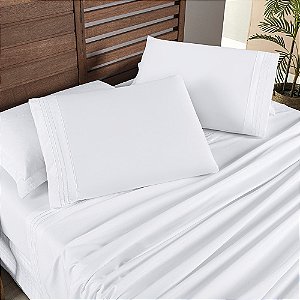 Jogo de Cama Lençol King 04 Peças Bordado Micropercal 200 Fios Allegra - Branco Neve