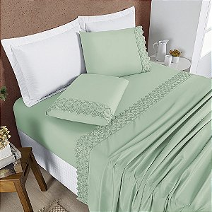 Jogo de Cama Lençol Queen 04 Peças Bordado Micropercal 200 Fios Nobless - Salvia