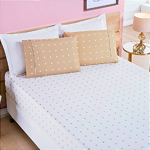 Jogo de cama King 03 peças Micro Percal 200 Fios Petit Poá Estampa - Cáqui