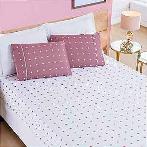 Jogo de cama King 03 peças Micro Percal 200 Fios Petit Poá Estampa - Rosê