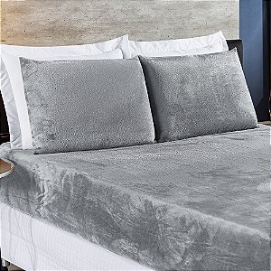 Jogo de lençol Casal Padrão 03 Peças Plush Manta Flannel BiaSoft Aveludada de Inverno - Cinza
